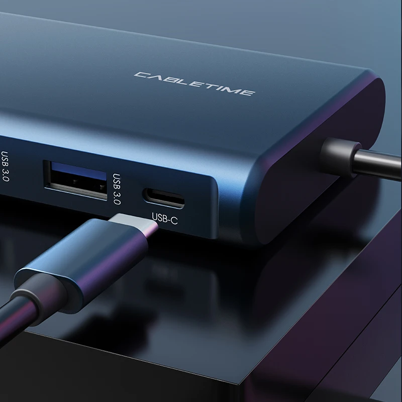 

CABLETIME USB C HUB to USB 3.0 2*HDMI PD Charging VGA Card Reader RJ45 USB C Date Transfer Adapter for Huawei Matebook X C258