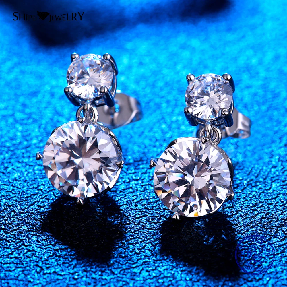 Серьги-подвески женские из серебра 100% пробы с белым золотом и сапфиром |