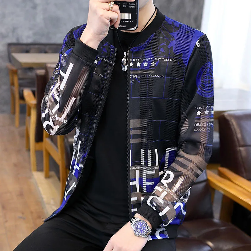 Куртка-бомбер мужская летняя прозрачная ветровка в клетку | Мужская одежда