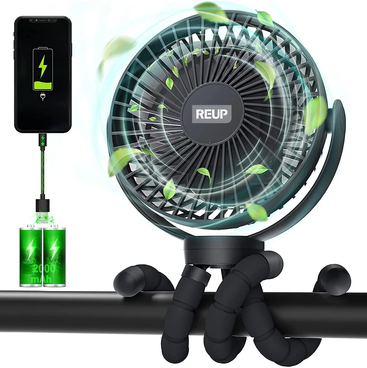 

Reup Stroller Fan Hand Held Fan Rechargeable USB Bladeless Small Folding Neck Mini Ventilator Silent Table Outdoor Water Cooler