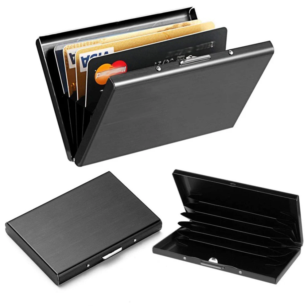 

Мужские визитницы для кредитных карт, Мини Тонкий Карманный футляр, металлический чехол с блокировкой, кошелек в клетку, держатель для карт,...