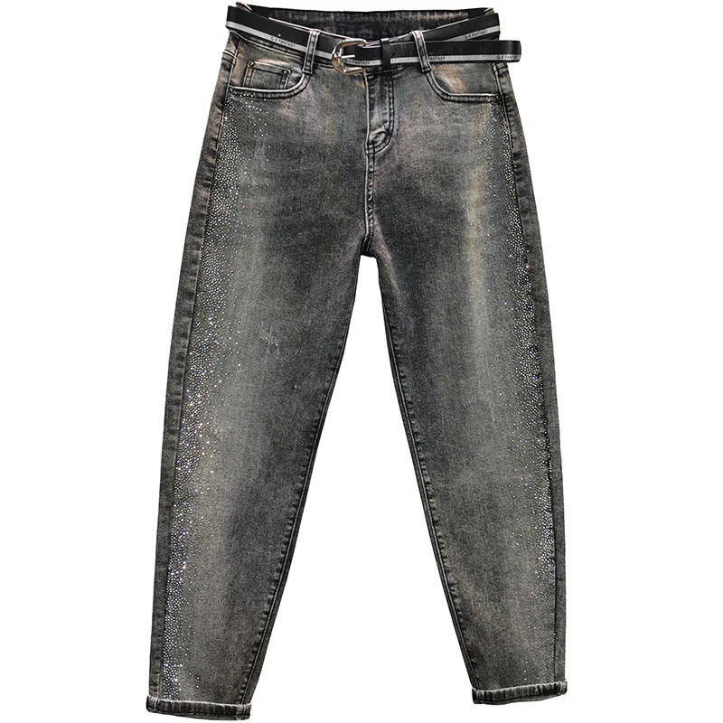 

black denim women jeans summer new high waist pocket harem solid ankle length all match female jeans top quality