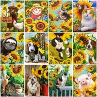 zooya 5d diy diamond painting dog diamond embroidery animal cross stitch kits sunflower wall art decoration