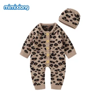baby rompers hats clothes sets fashion leopard knitted newborn boys girls jumpsuits outfit autumn winter toddler infant knitwear