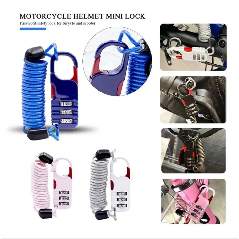 

Велосипедный замок с защитой от кражи, мини-замок для шлема, для мотоцикла, велосипеда, скутера, комбинированный пароль, замок с кабелем безо...