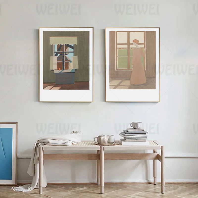 

Outside The Door and Window Home Decoration Painting Still Life Living Room Wall Canvas Art Painting Vase Vintage Bedroom Print