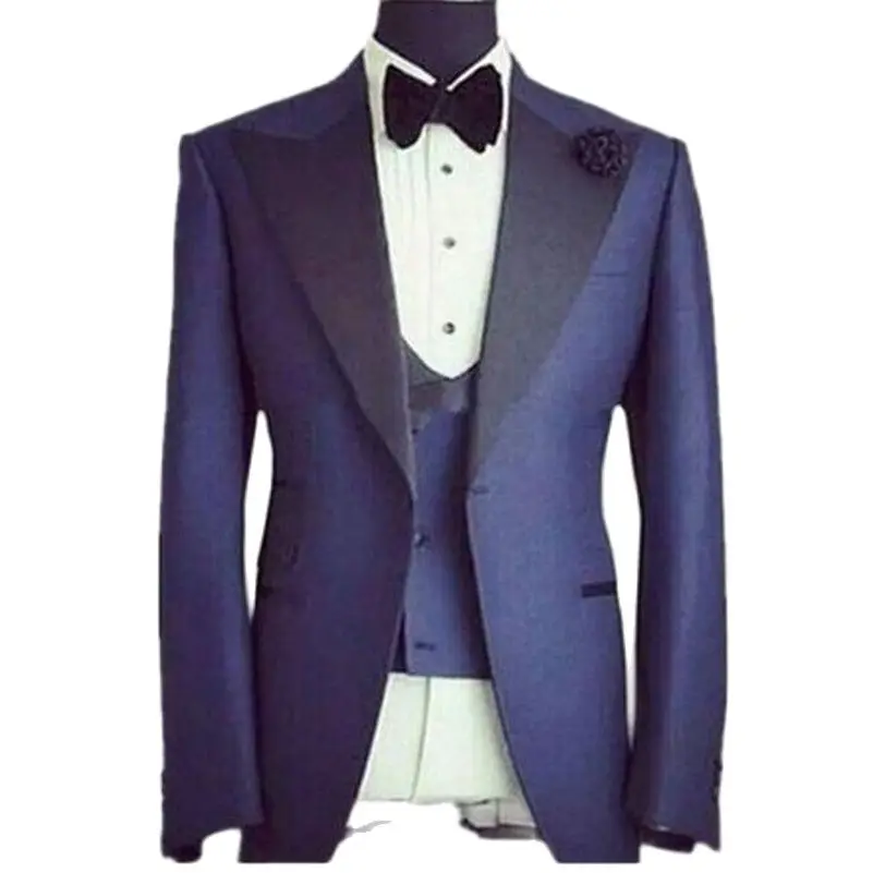 Синий мужской костюм, 3 предмета, свадебные смокинги для жениха, одежда для жениха, свадебные костюмы, новейший дизайн (пиджак + брюки + жилет +...