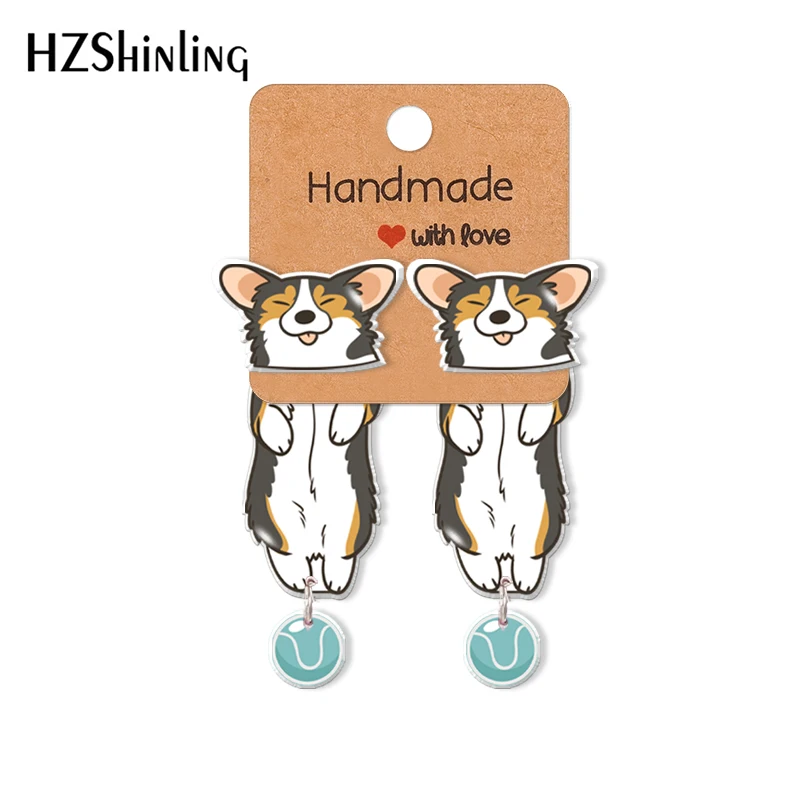 2021 New Arrival Cartoon Dogs Corgi Acrylic Stud Earrings Rein Epoxys Ear Jewelry | Украшения и аксессуары