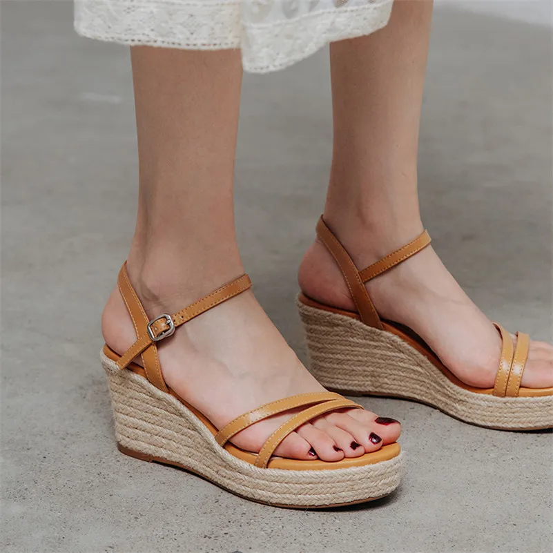 Сандалии ANNYMOLI женские из натуральной кожи эспадрильи на танкетке платформа