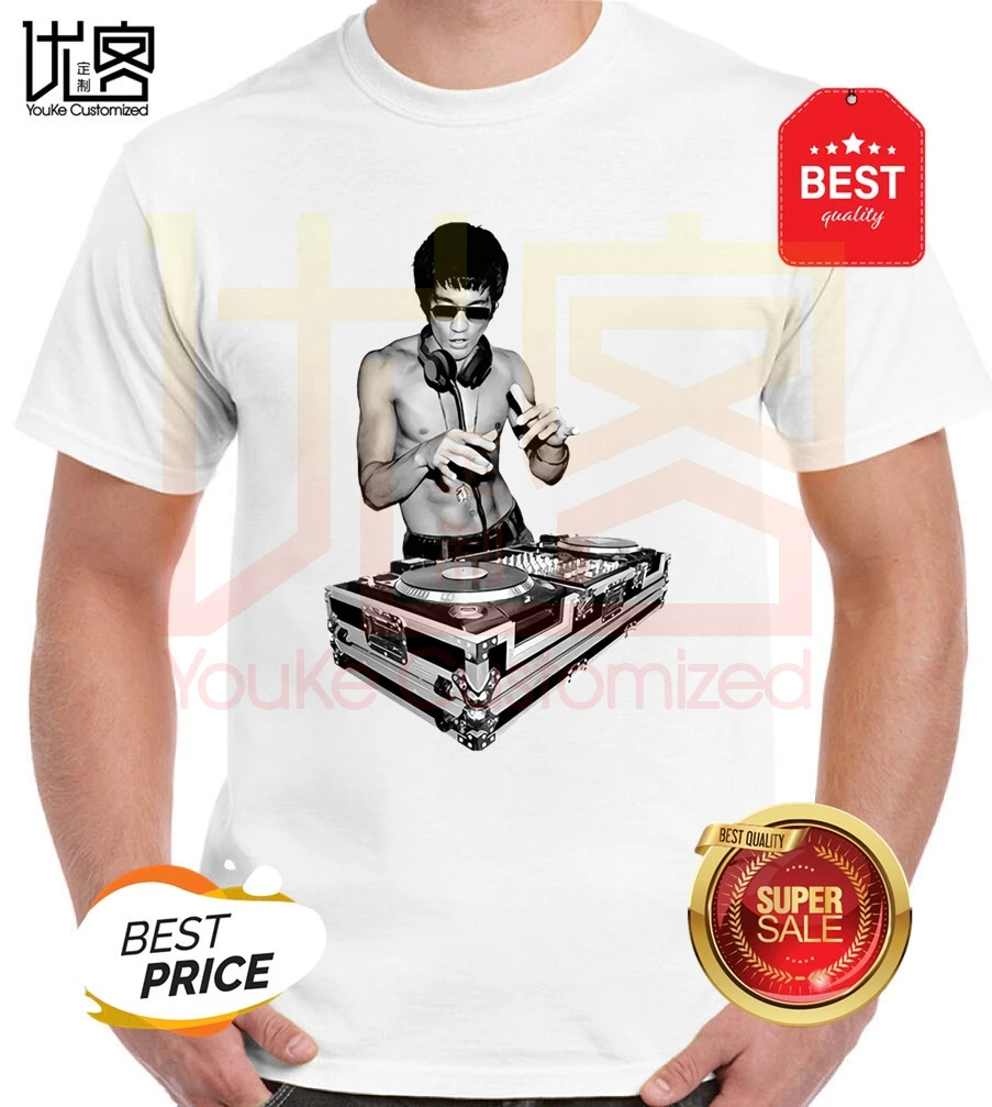 Футболка унисекс с принтом Брюса Ли для диджея забавная хлопковая тенниска