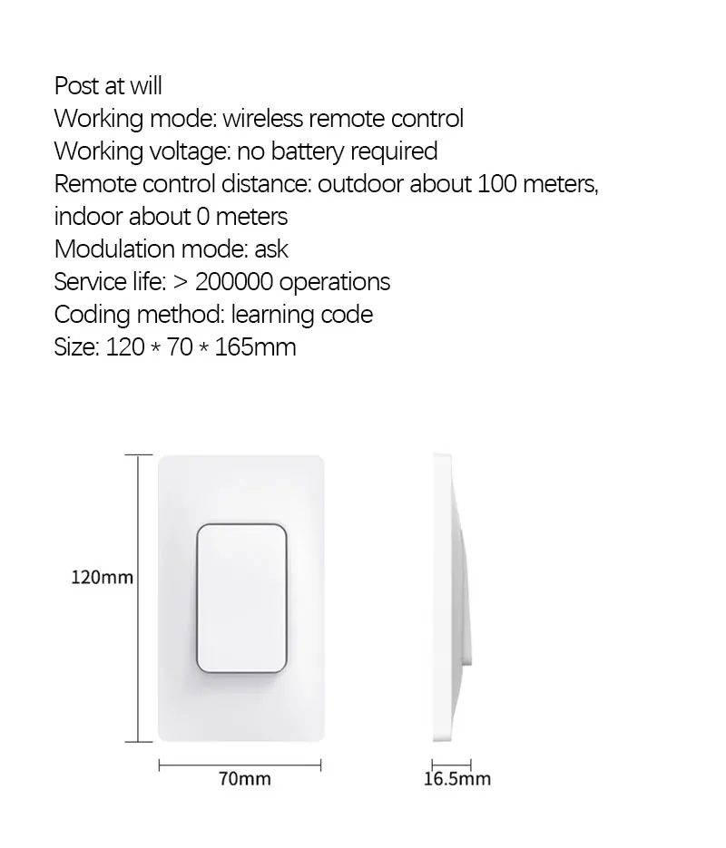 

220V Self-powered Wireless Switch US Wireless Switch No Battery Needed Lighting Remote Control Wireless Remote Control Switch