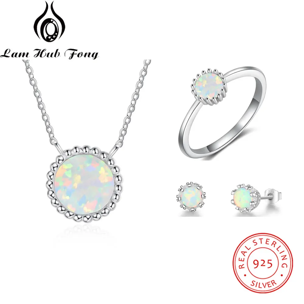 

Women Jewelry Sets Flower Rings Earrings Necklaces Pendants 925 Sterling Silver Opal Jewelry Girls Wedding Gift (Lam Hub Fong)