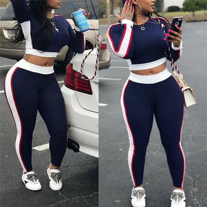 

Женский спортивный костюм с длинным рукавом, комплект из 2 предметов для активного отдыха, фитнеса, тренировок, укороченного топа и леггинсо...