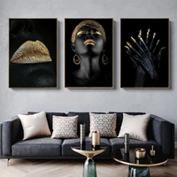 black woman gold lips canvas painting golden mouth posters and prints scandinavian wall art modern picture for living room decor