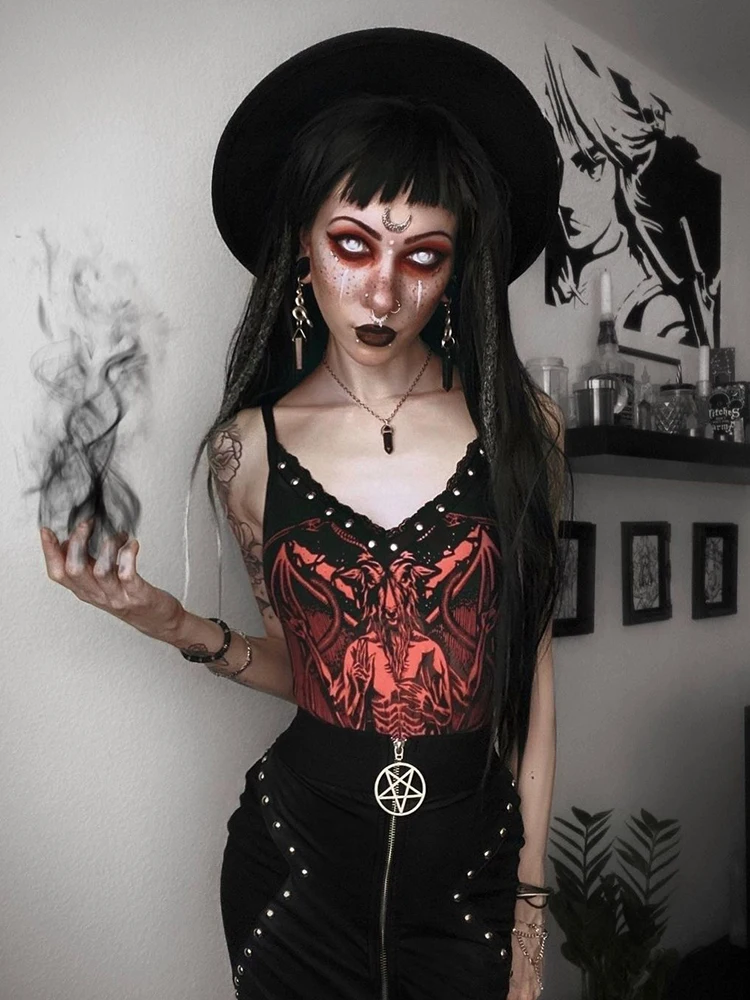 Женский облегающий комбидресс InsDoit Красный Готический с кружевной отделкой и