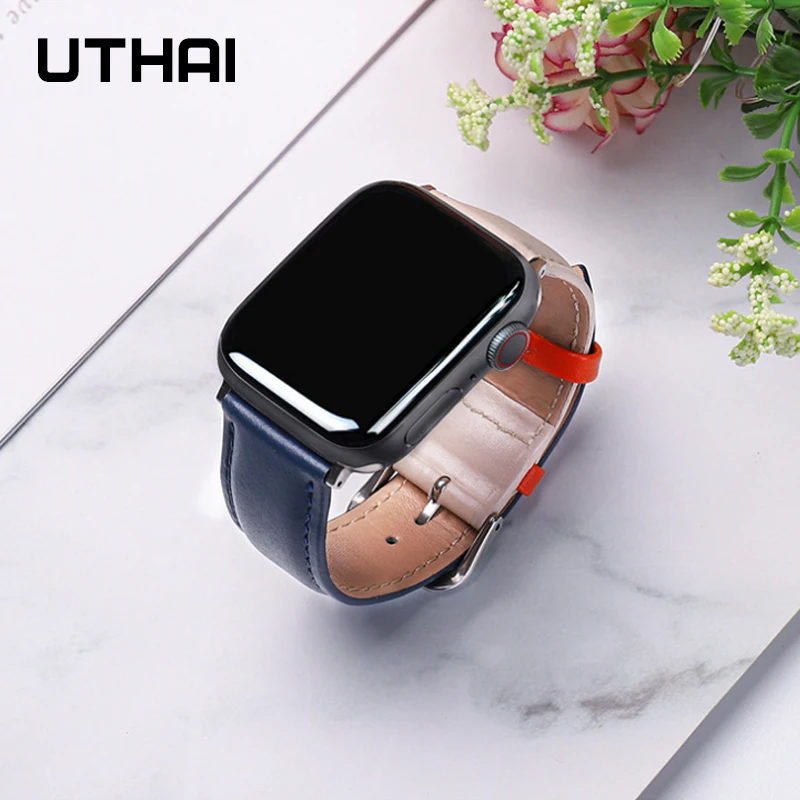 UTHAI P58 Ремешки для наручных часов кожаный ремешок Apple подходит iWatch 1/2/3/4/5