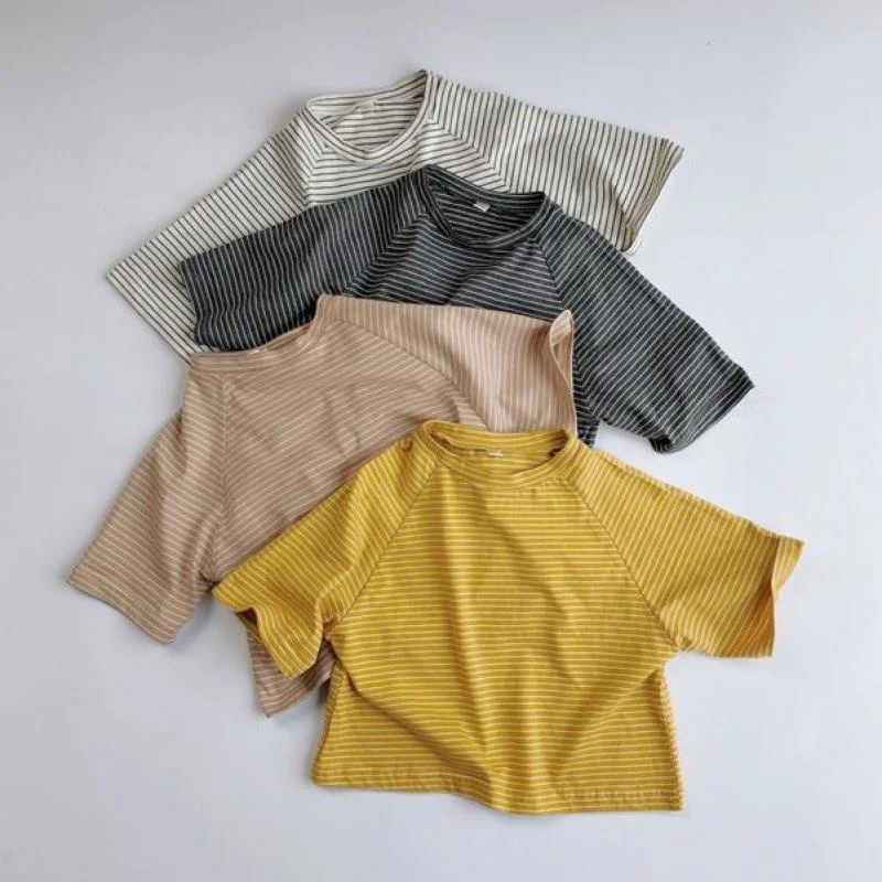 

Striped cotton boys' and girls' clothes, short sleeved T-shirts, new shirts, boutiques, autumn, 2021