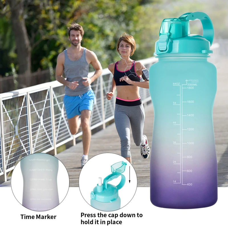 

2L Health Tritan Material Water Bottle Portable Large Capacity Outdoor Sports Straw Cup Drinking With Straw Handle Kettle