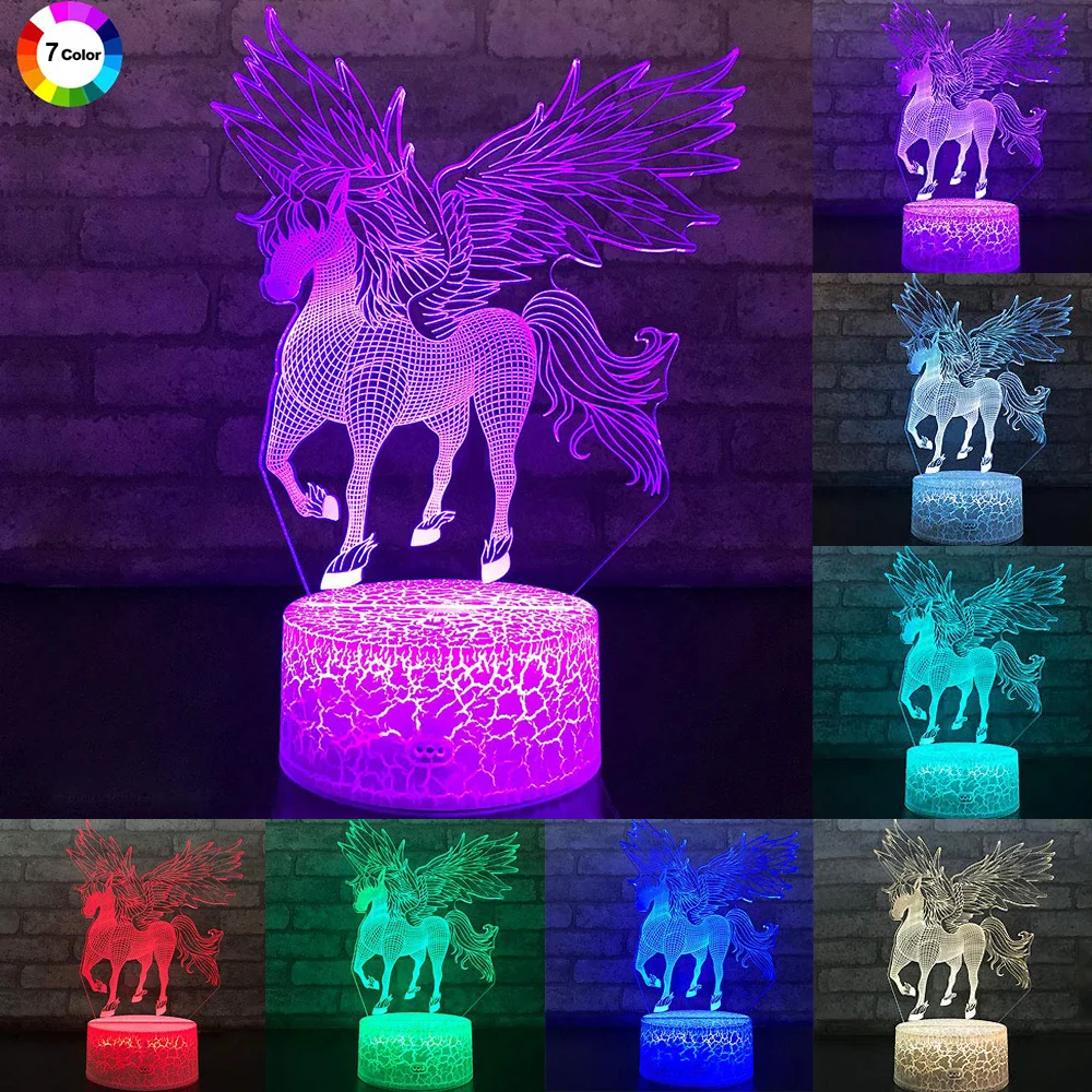 

3W Remote Or Touch Control 3D Led Night Light Unicorn Shaped Table Desk Lamp Xmas Home Decoration Lovely Gifts For Kids D23