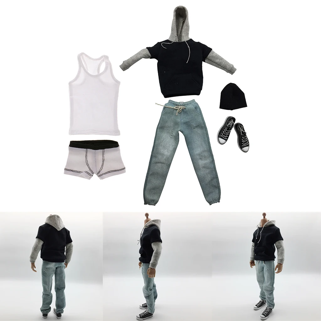 1/6 мужская толстовка с длинным рукавом джинсы парусиновая обувь жилет и нижнее