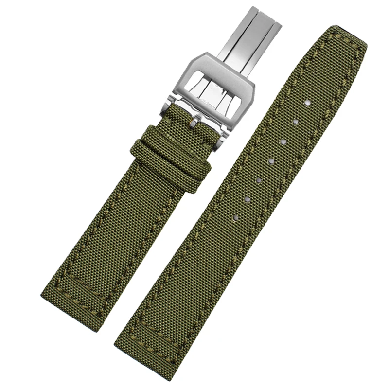 Nylon + Genuine Leather Watchbands Men Women Green Black High Quality Watch Band Strap With Silver Pin Buckle 20mm 21mm 22mm images - 6