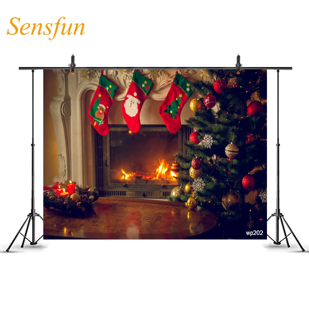 

LEVOO Photography Backdrop Christmas Tree Fireplace Socks Wooden Table Background Photophone Photo Studio Photo Booth Props