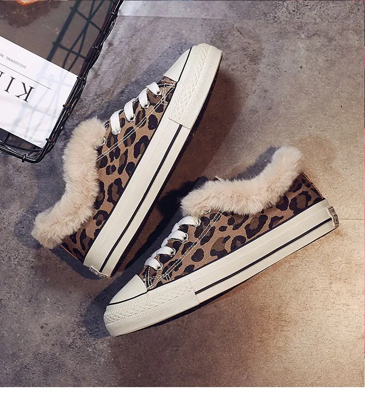 leopard Женская зимняя обувь; коллекция года; зимняя обувь; женские теплые кроссовки с кашемировым мехом и леопардовым узором - Цвет: leopard