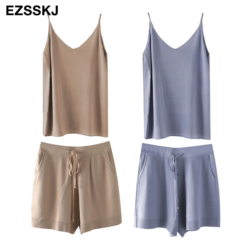 

Женский комплект из 2 предметов, трикотажный топ и шорты, повседневный вязаный пуловер, джемпер и шорты, PJ2102, 2021