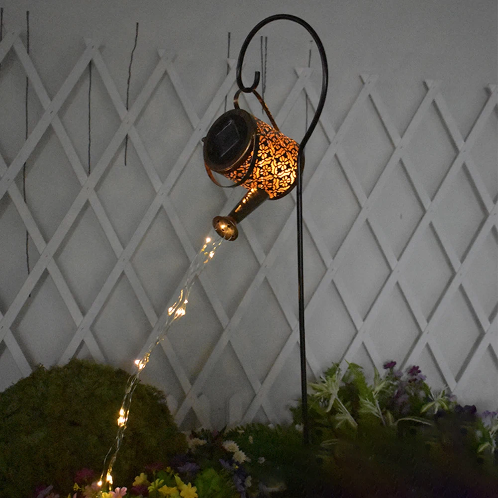 

LED Solar Watering Can Ornament Lamp Garden Art Light Decoration Hollow-out Iron Shower LED Lights String Garden Decorations