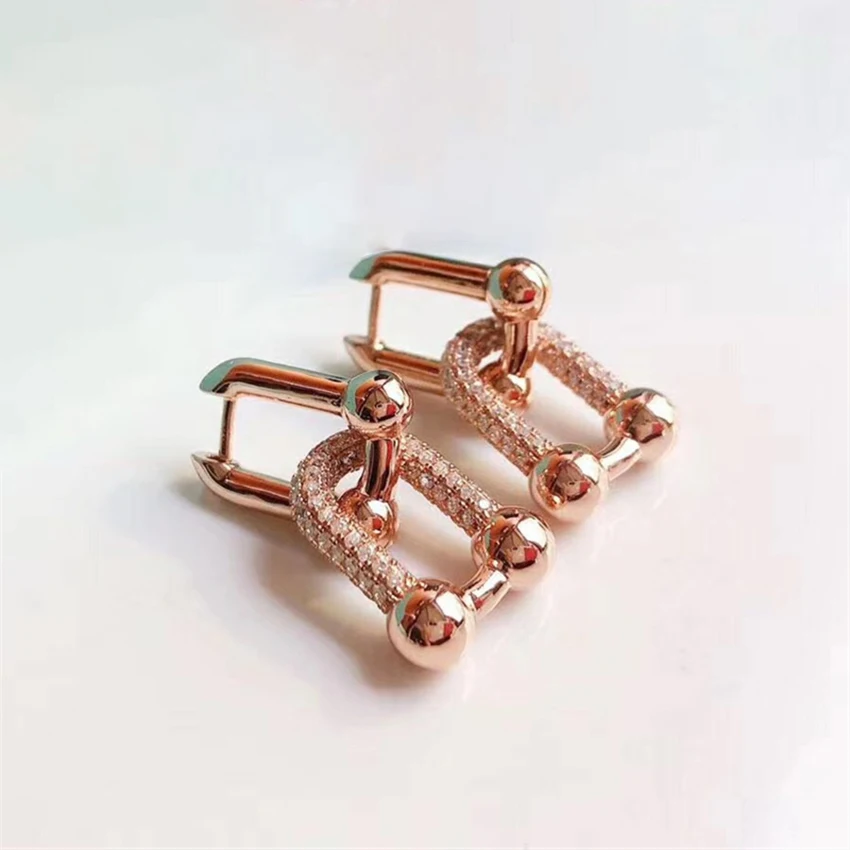 

2021 Popular 925 Sterling Silver With Stone U-Shaped Earrings Women's High Quality Tff Luxury Brand Personalized Jewelry Gifts