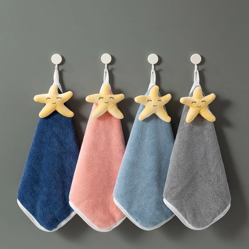

Cartoon Starfish Hand Towel Hanging Coral Velvet Bathroom Kitchen Strong Absorbent Hand Cloth Soft Hand Dry Towel