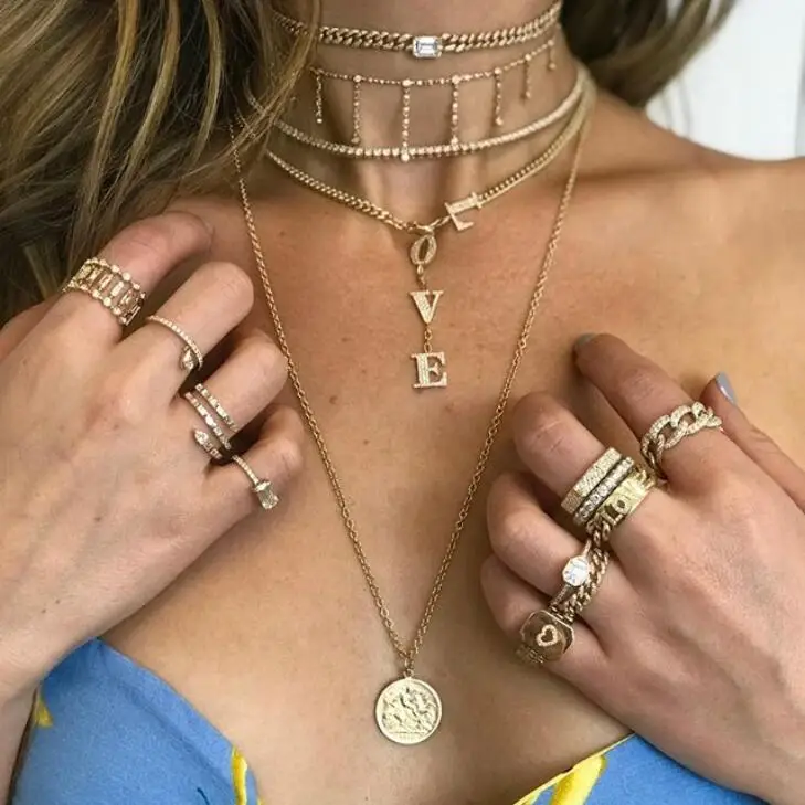 Любовные буквы сердце кубический цирконий Майями широкий бордюр кубинское звено