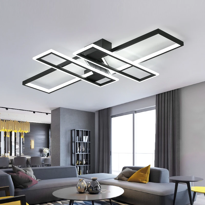 Accesorios de candelabros de iluminación LED modernos para sala de estar, dormitorio, cocina, hogar, con mando a distancia, lámpara de techo de brillo negro