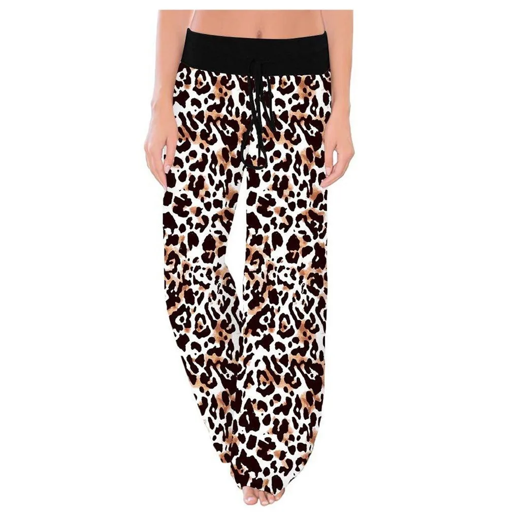 Womens Comfy Stretch Leopard Print Drawstring Wide Leg Lounge Pants Fashion Casual Sexy High Quality Jeans 2.25 | Спорт и