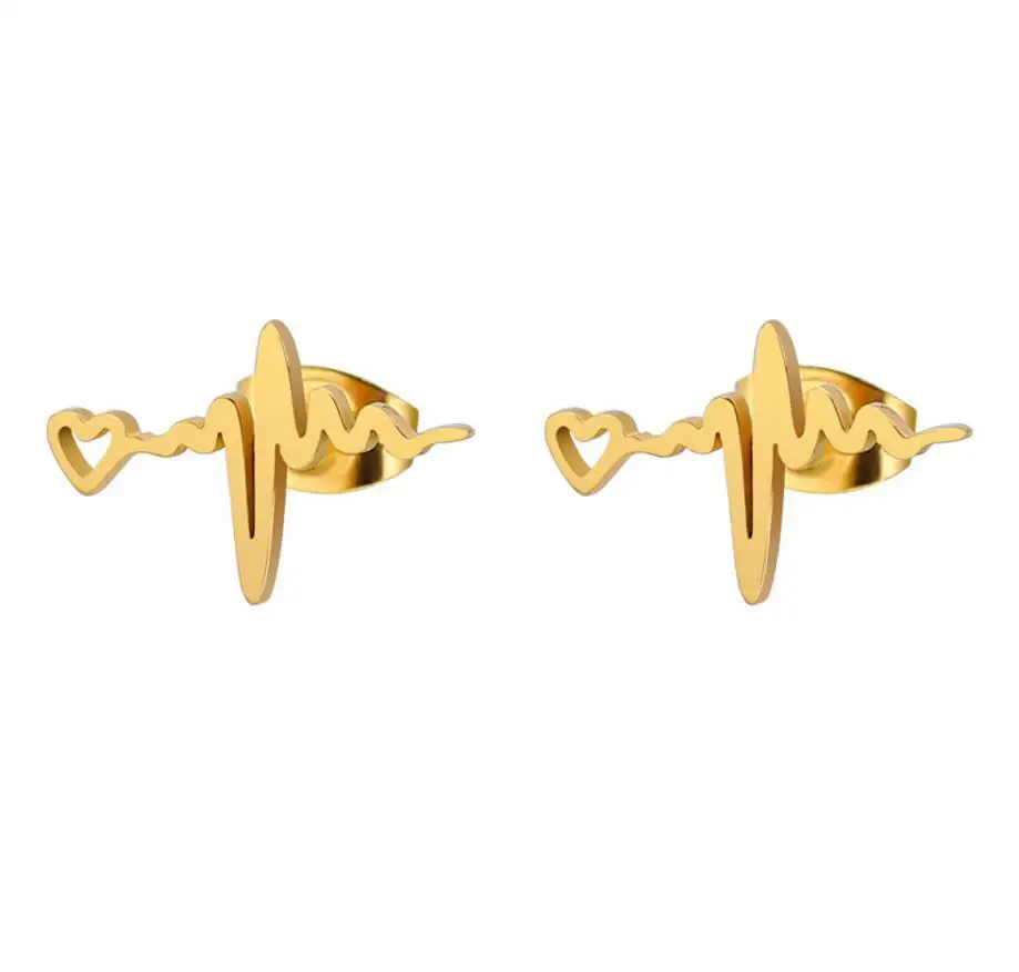 

Women Fashion nurse earrings Heart Electrocardiogram Ear Stud Heart Beat Earrings Doctor Nurse Jewelry Gifts Gold Silver Plated