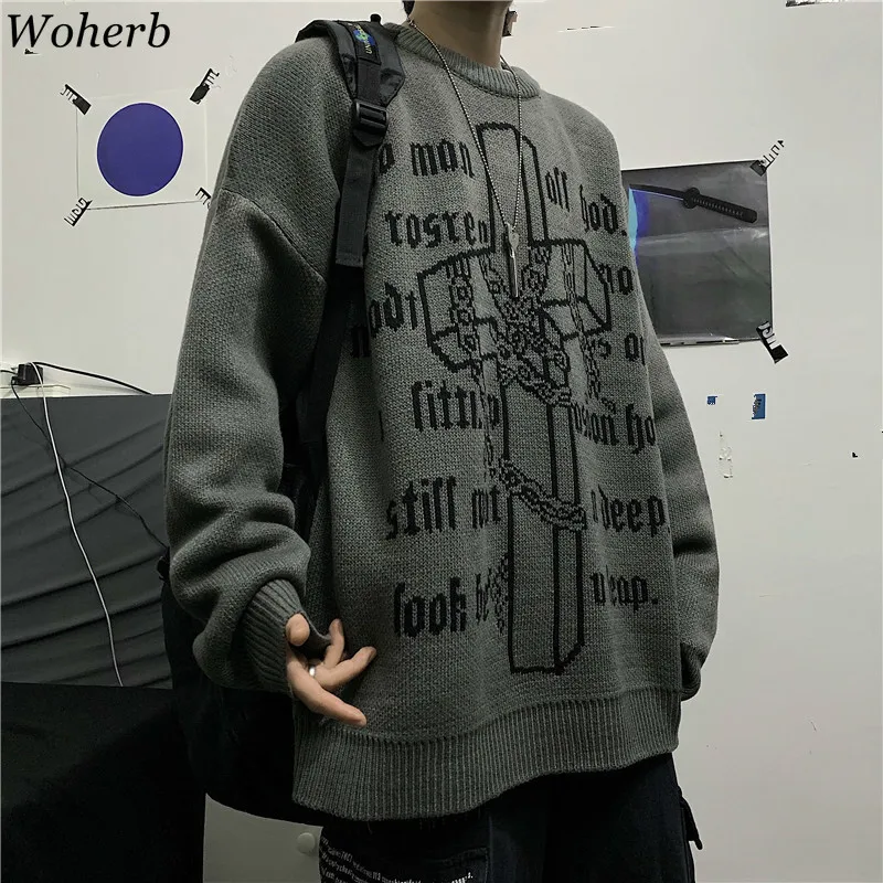 Woherb Harajuku BF Свободные пуловеры с буквенным узором и круглым вырезом, свитер с длинным рукавом для женщин, повседневные винтажные топы, джемперы в Корейском стиле, новинка 91310