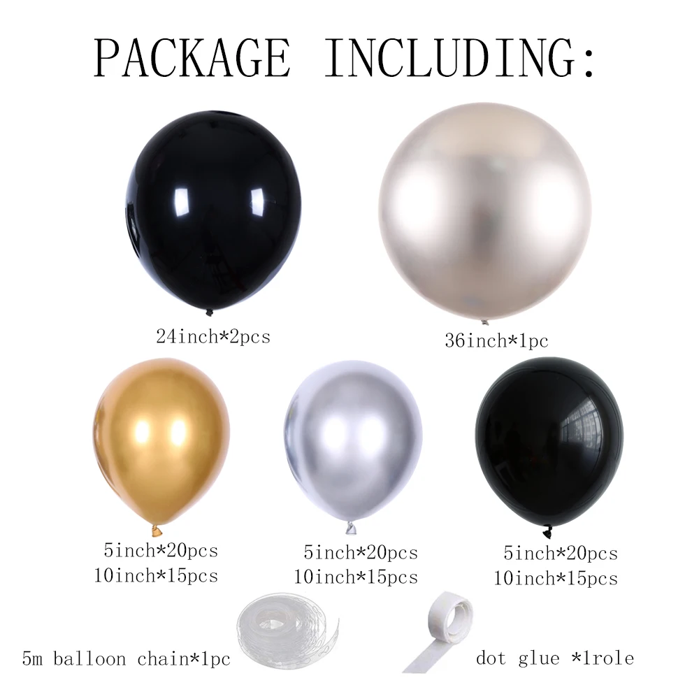 

110pcs Black Gold Silvery Balloon Arch Garland Kit Chrome Latex Globos Wedding Party Birthday Decoration 2021New Year Decor