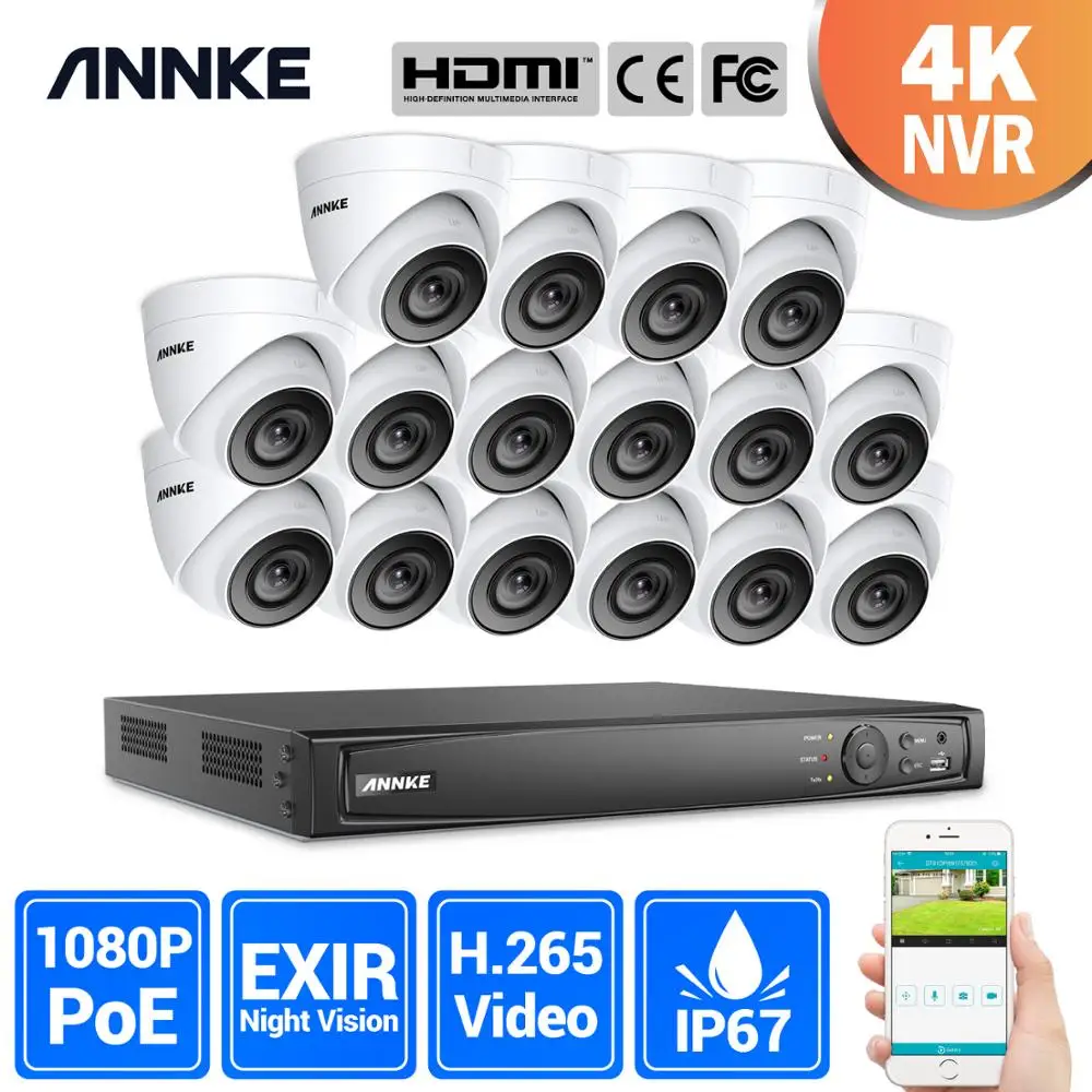 ANNKE 16CH 2MP ультра FHD POE сетевая видео система безопасности 8MP H.265 NVR с 16X 30m ночного