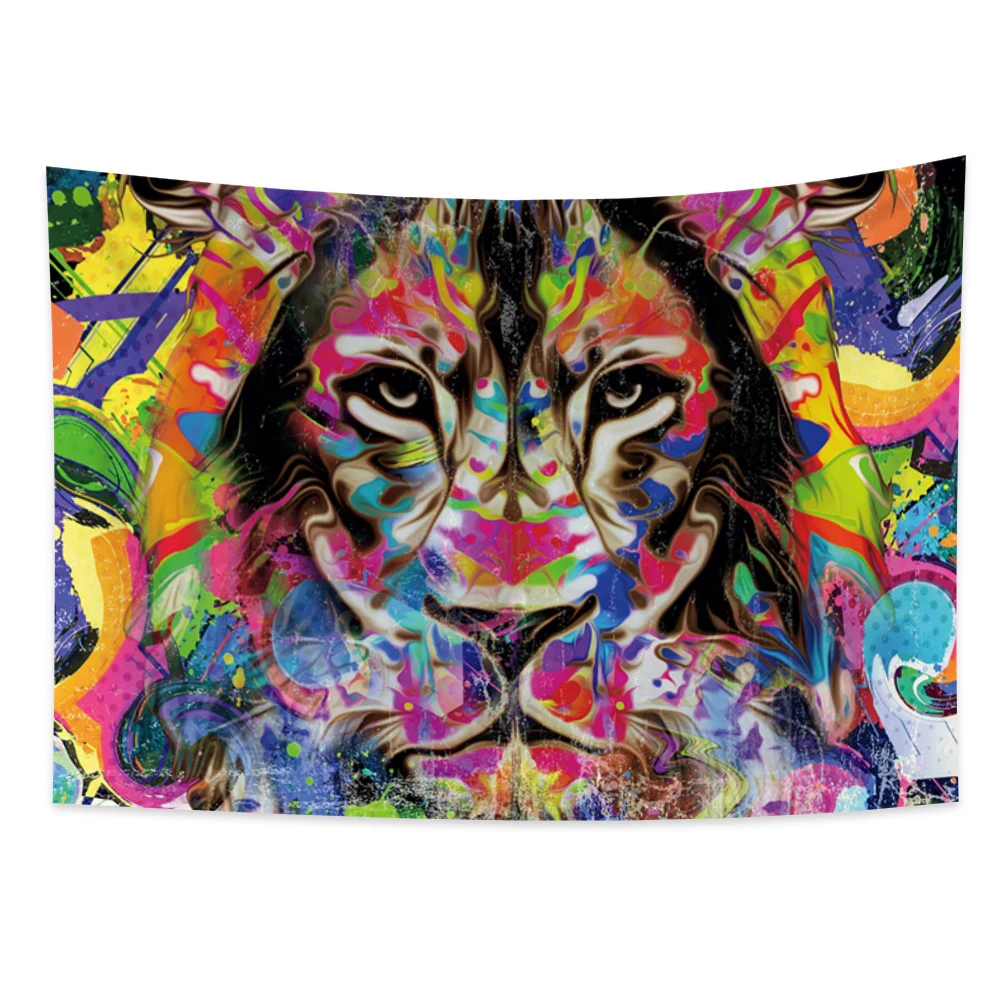 

Lion Tapestry Printed Oil Painting Art Tapestry Psychedelic Animal Cartoon Wall Hanging Beach Towel Thin Polyester Blanket Yoga