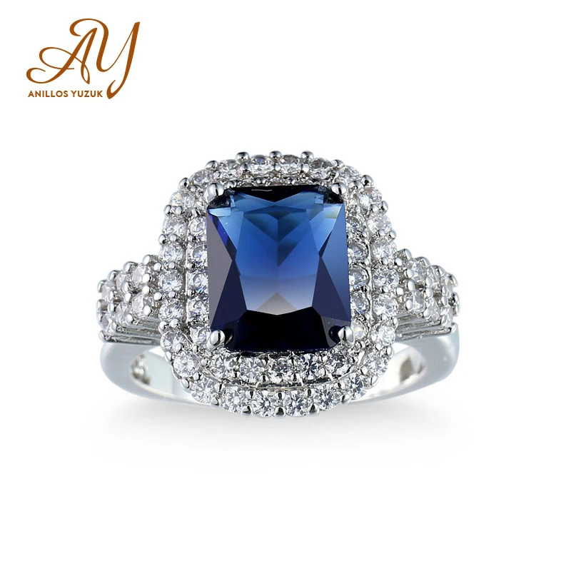 

Anillos Yuzuk 925 стерлингового серебра ювелирные изделия квадратный синий/зеленый/красный камень женские циркон кольцо для женщин Свадебные обру...