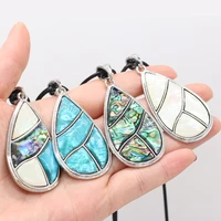 natural shell blue abalone shell mother of pearl shell pendant wax thread necklace for women jewelry gift 30x53mm length 55cm