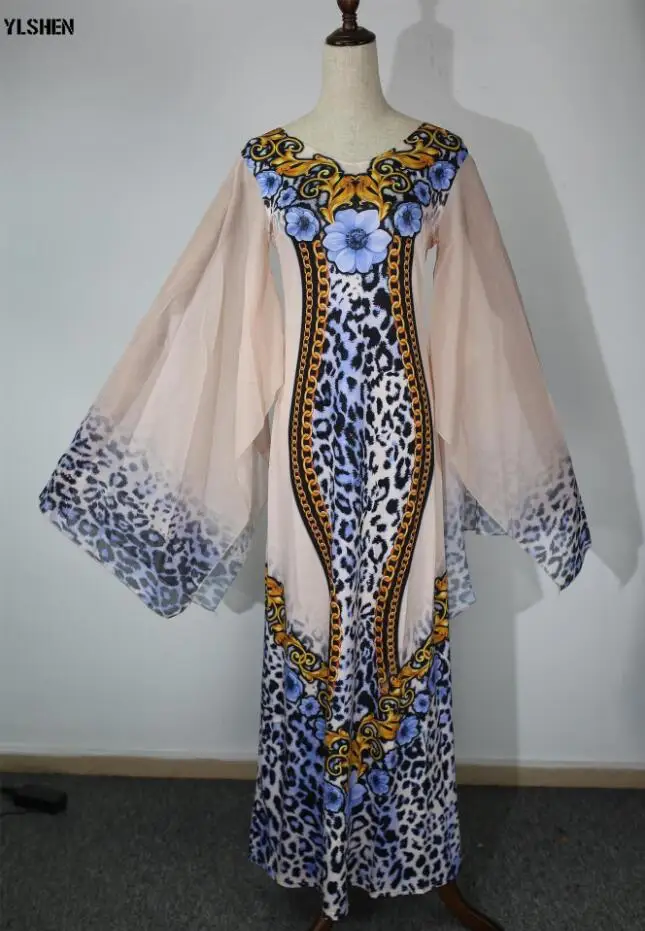 Style4 Color3 Новые африканские платья для женщин с принтом Дашики африканская одежда Базен Riche сексуальное тонкое платье с рюшами на рукавах длинное Африканское платье макси для женщин - Цвет: Style4 Color3
