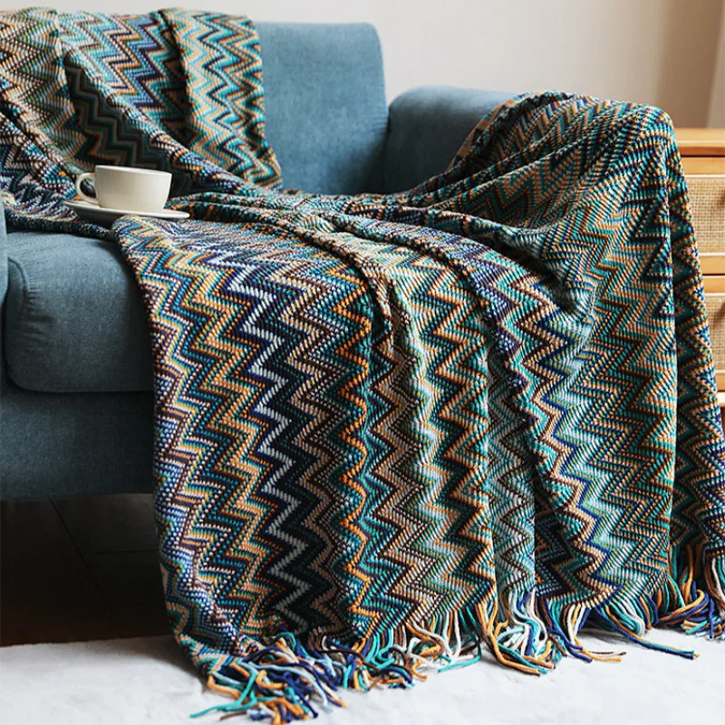 

Текстильное вязаное одеяло в богемном стиле, зимнее теплое удобное покрывало из пашмины с кисточками, украшение для гостиничного дивана, по...