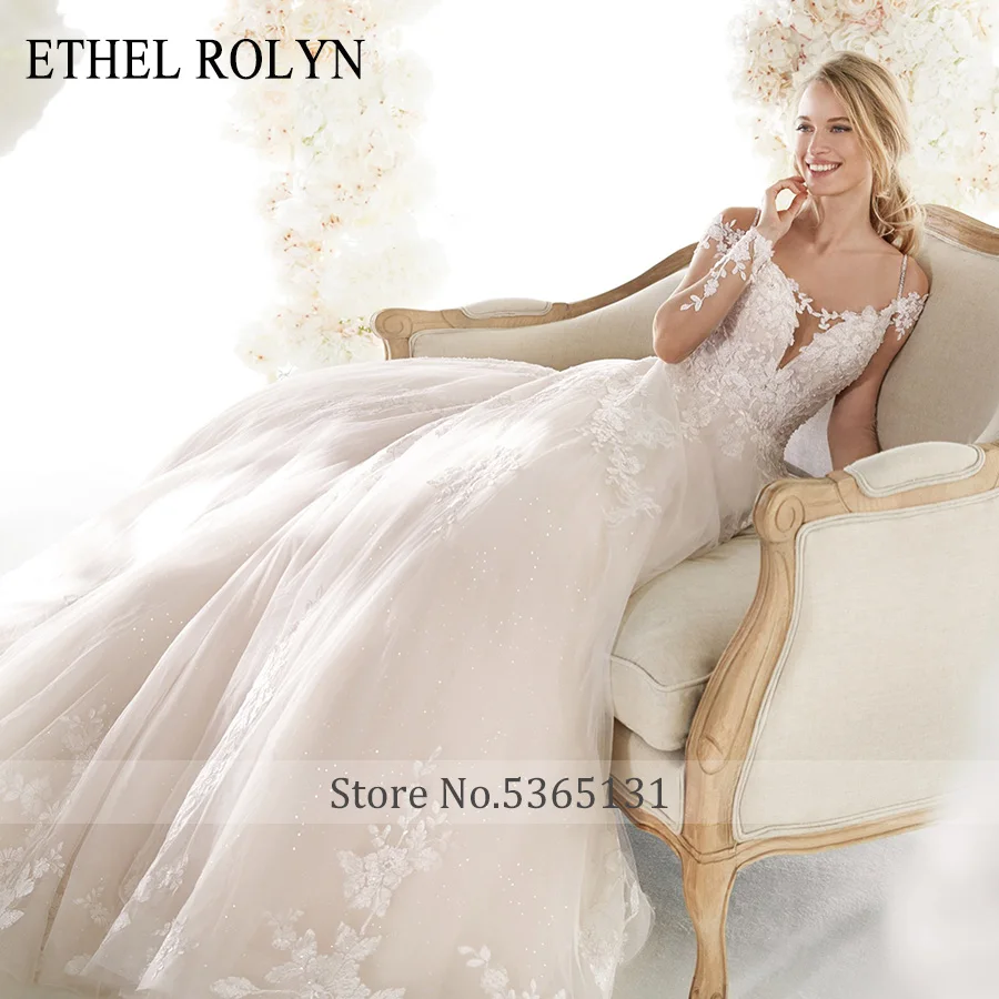 Свадебное платье принцессы ETHEL ROLYN на тонких бретелях с рукавами сексуальное