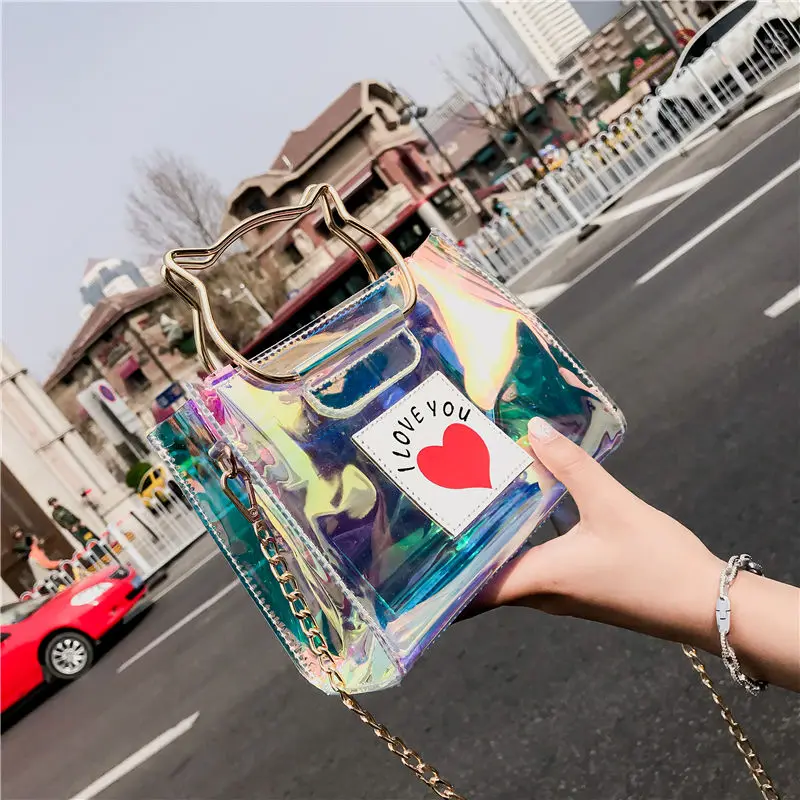 Лазерная сумка через плечо для женщин 2021 Новые прозрачные сумки Сумка с цепочкой