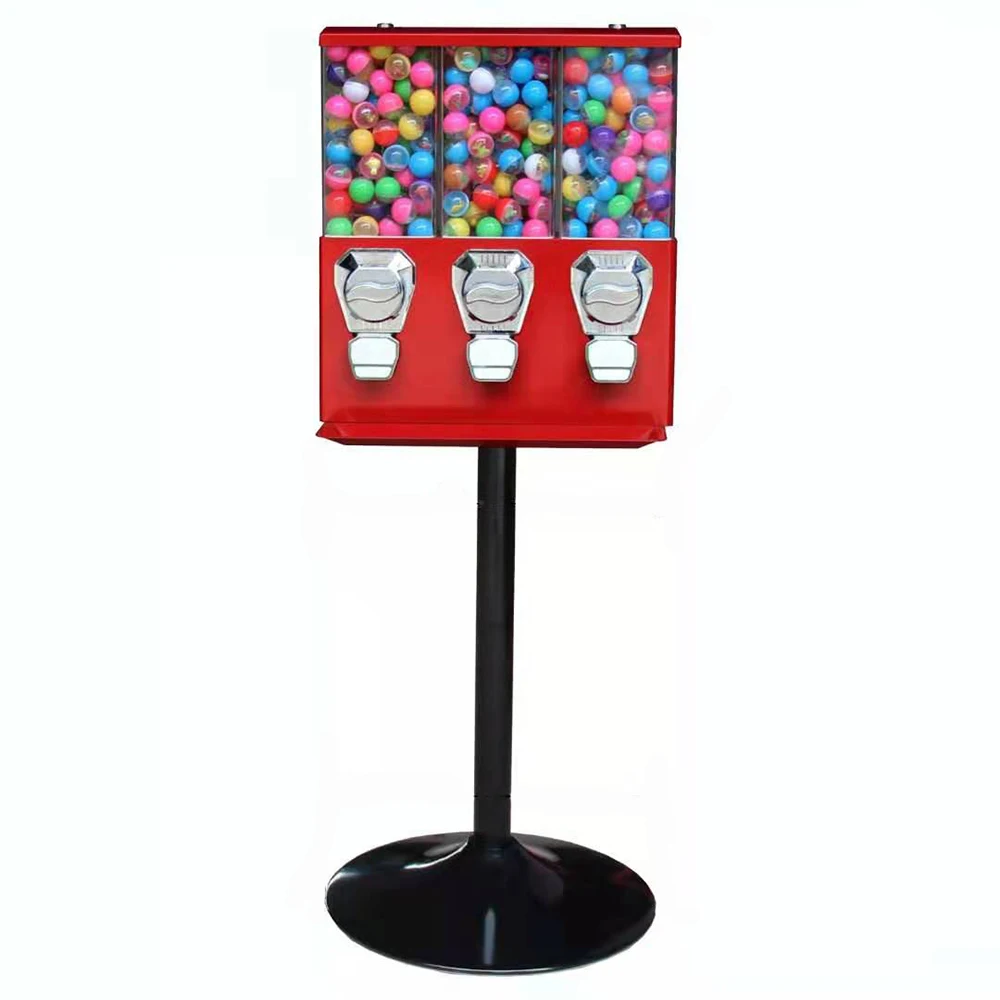 

Bubble gum candy bouncy ball vending machine triple head capsule toy vending machine