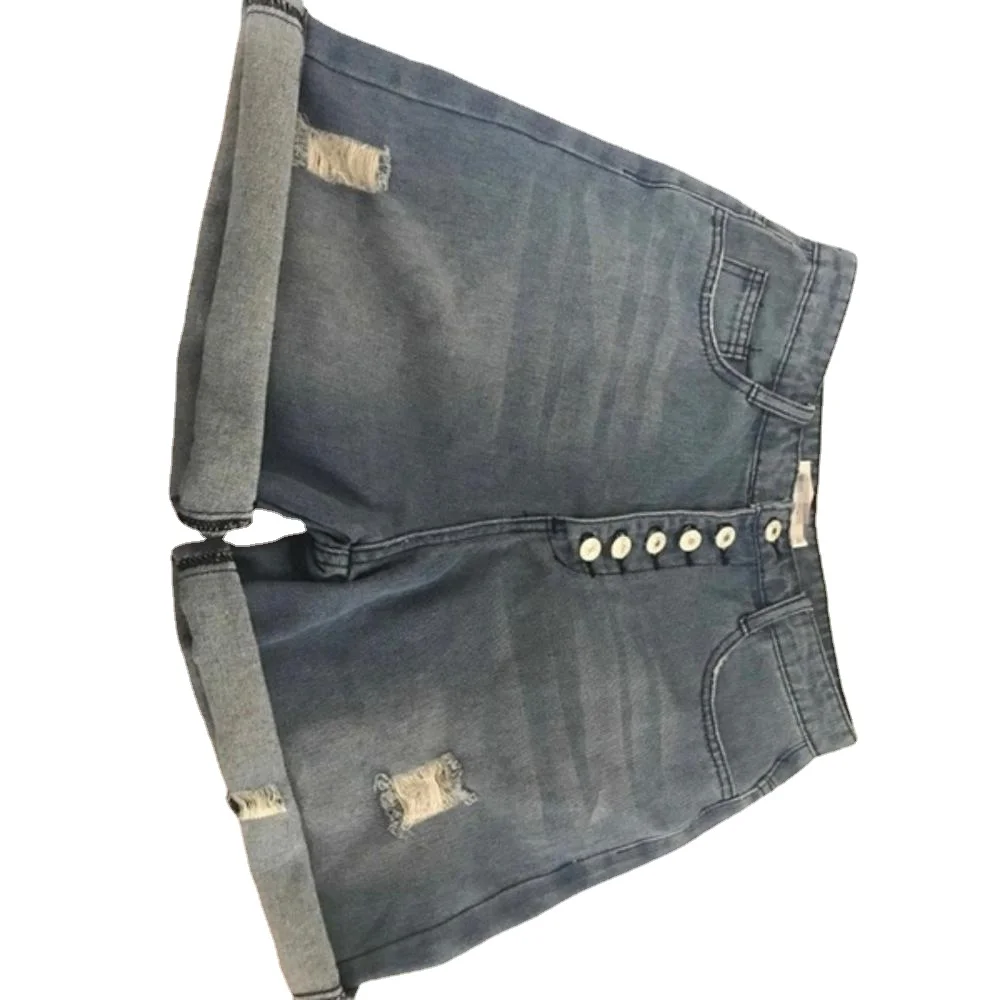 

Women Summer Denim Shorts Sexy Ripped Hole Button Jeans Shorts Ladies Plus Size Regular Short Pants