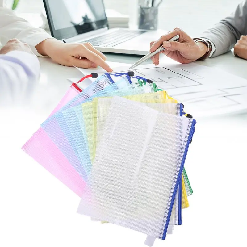 

A4 Size Mesh Document File Bags Storage Pouch with Zipper for Cosmetics Offices