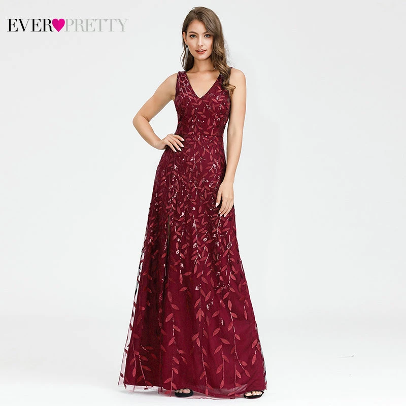 

Sexy Prom Dresses Ever Pretty EP00910NB Sequined Side Split A-Line V-Neck Sleeveless Ladies Formal Gowns Abiye Gece Elbisesi