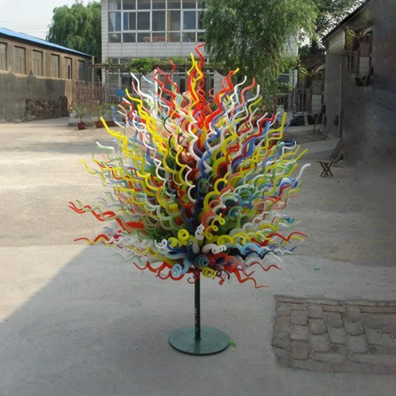 

Outdoor Garden Decoration Art Standing Floor Lamps Multicolor Flower Trees Hand Blown Glass Sculpture for Sale 24 by 40 Inches